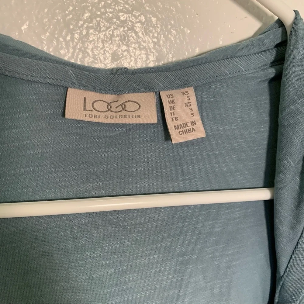 LOGO by Lori Goldstein Women's Size XS Open Front Knit Vest with Hood Light Blue
